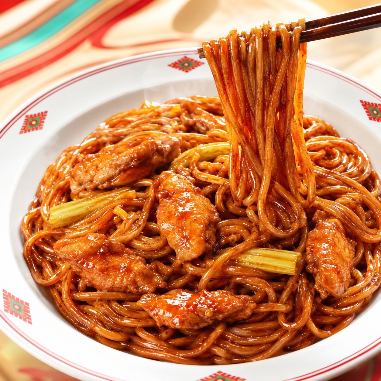 黑鸭甜辣鸡肉炒米粉